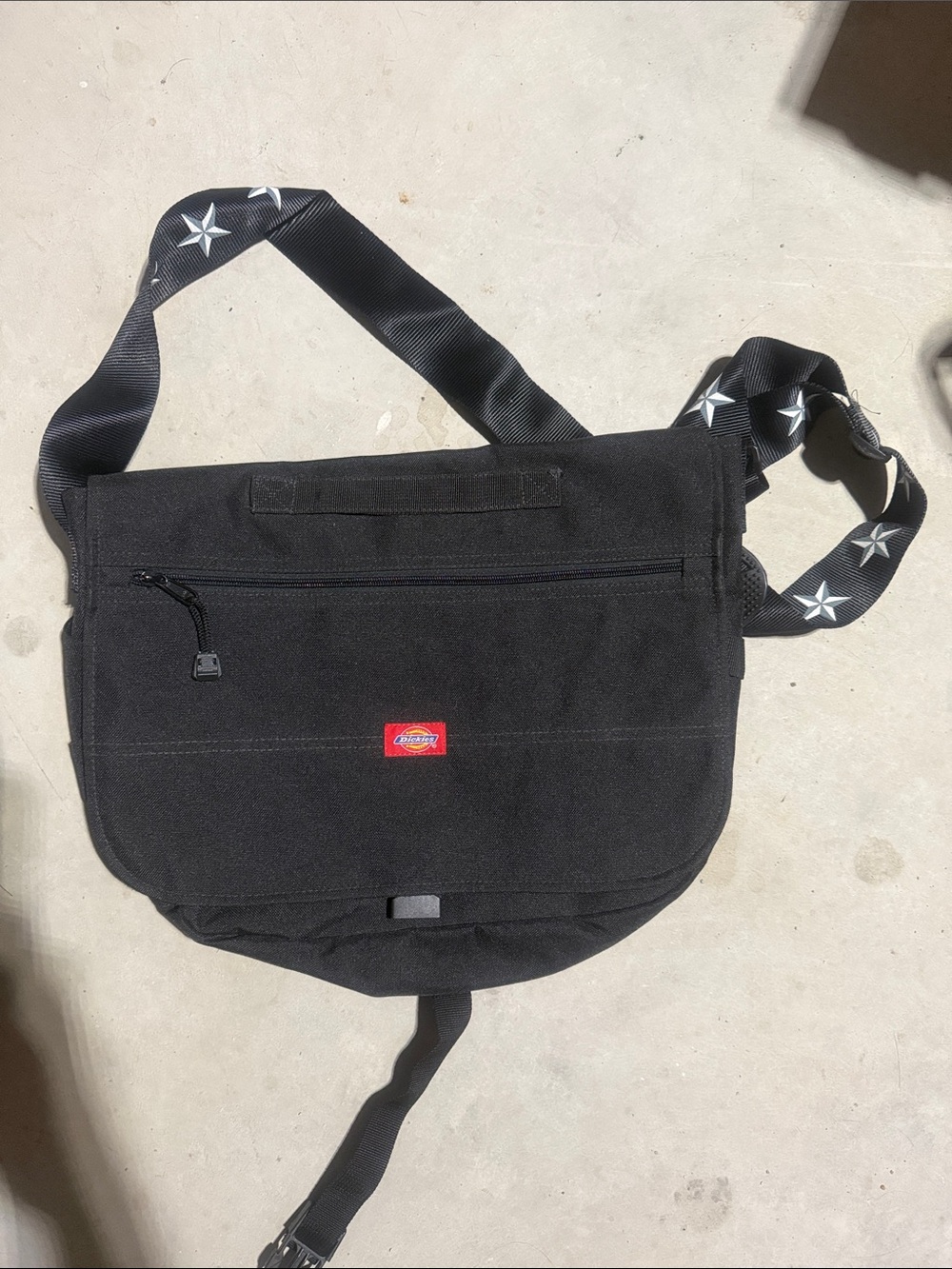 Dickies Black Canvas Messenger Bag with Star Strap